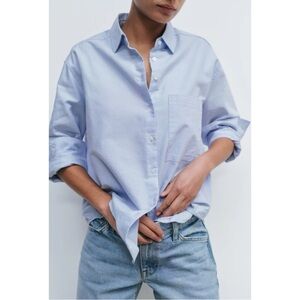 AYR The Deep End - Oxford Blue Relaxed Fit Button Up Shirt Blouse sz XL